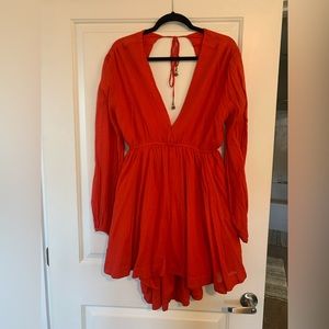 Red backless free people dress